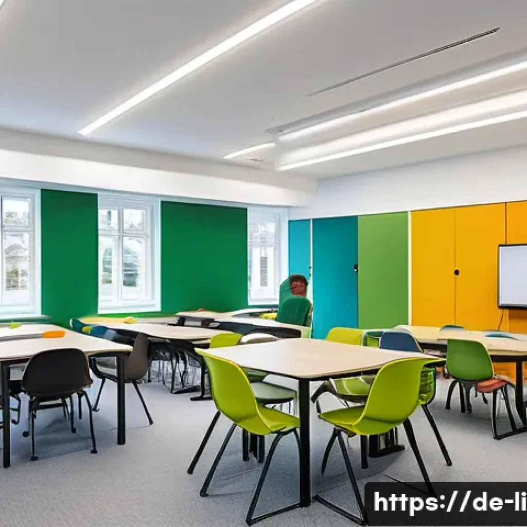 문해교육사와 학습 환경 디자인 - A modern, flexible learning space designed for diverse learner types in a German educational setting...