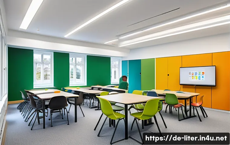 문해교육사와 학습 환경 디자인 - A modern, flexible learning space designed for diverse learner types in a German educational setting...